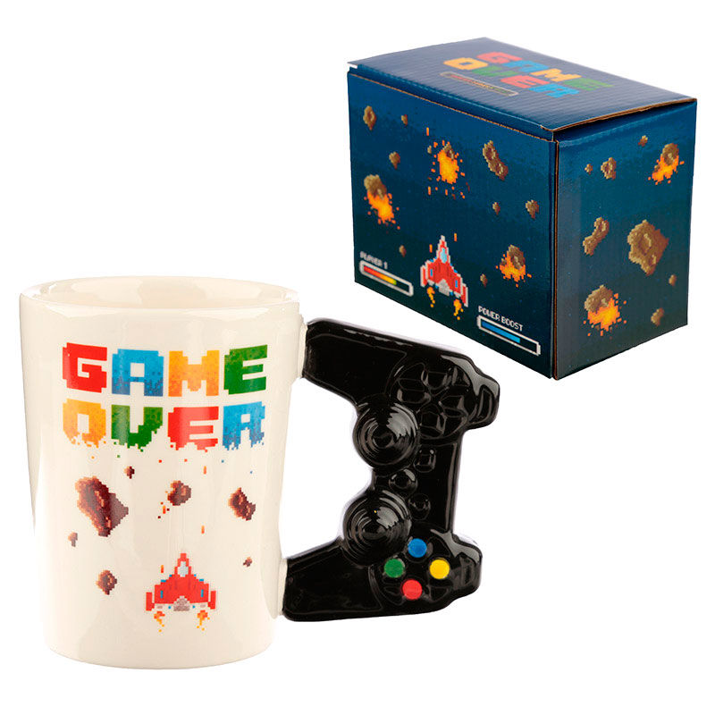 Mug à anse en forme de manette de jeu vidéo Game Over