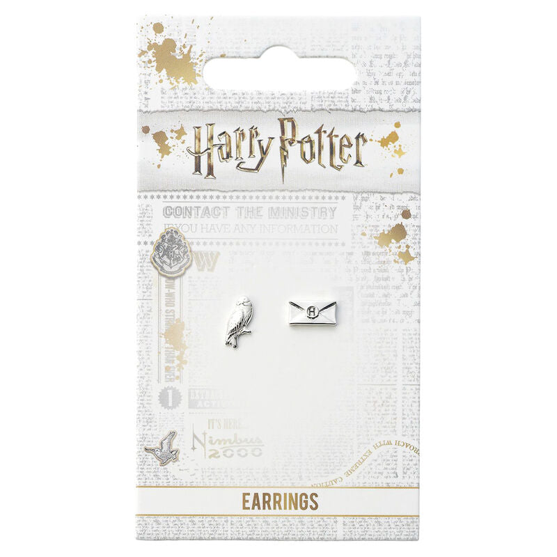 Boucles d'oreilles puces Harry Potter Hedwige et Lettre plaquées argent