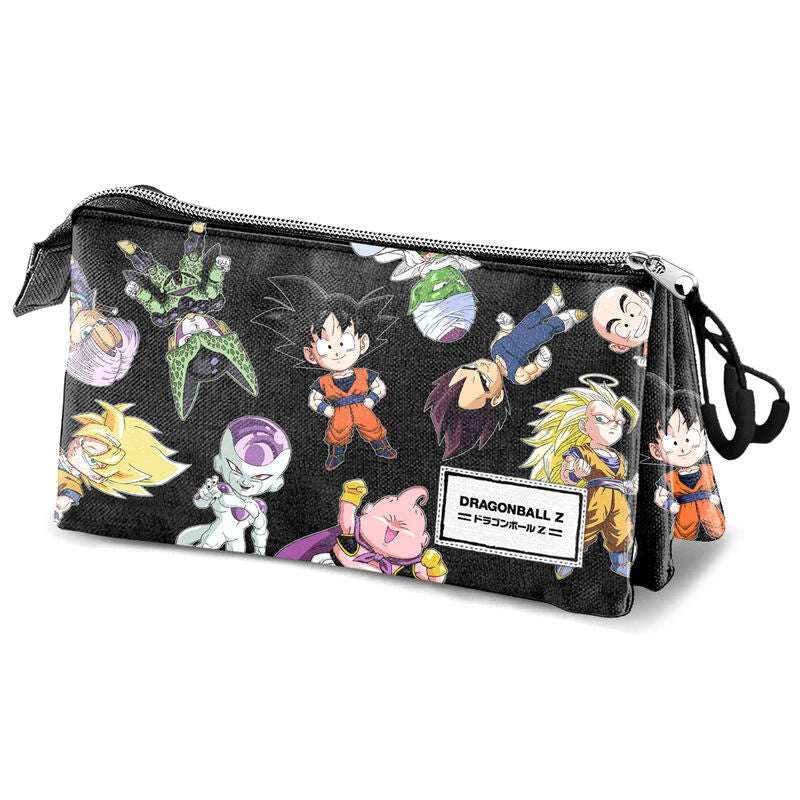Dragon Ball Z SD triple pencil case with 3 compartments and zip closure, 23x11x10cm size