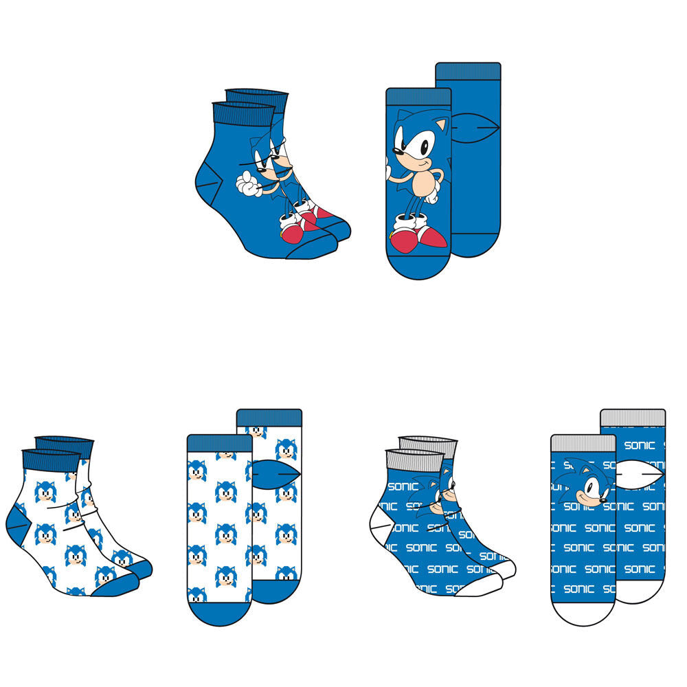 Chaussettes Sonic le Hérisson, lot de 3 paires pour adultes