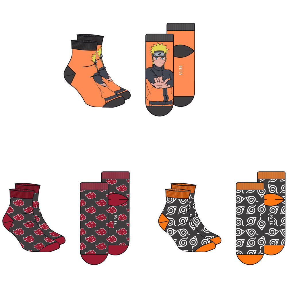 Naruto Shippuden assorted pack 3 socks adult