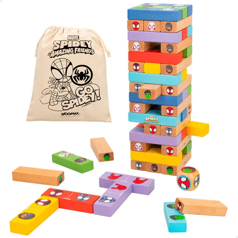 Tour de blocs Spiderman Marvel + jeu de dominos en bois