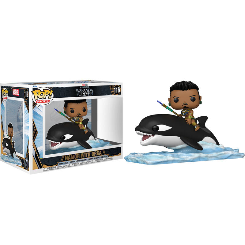 POP figure Marvel Black Panther Wakanda Forever Namor with Orca Nerdscape