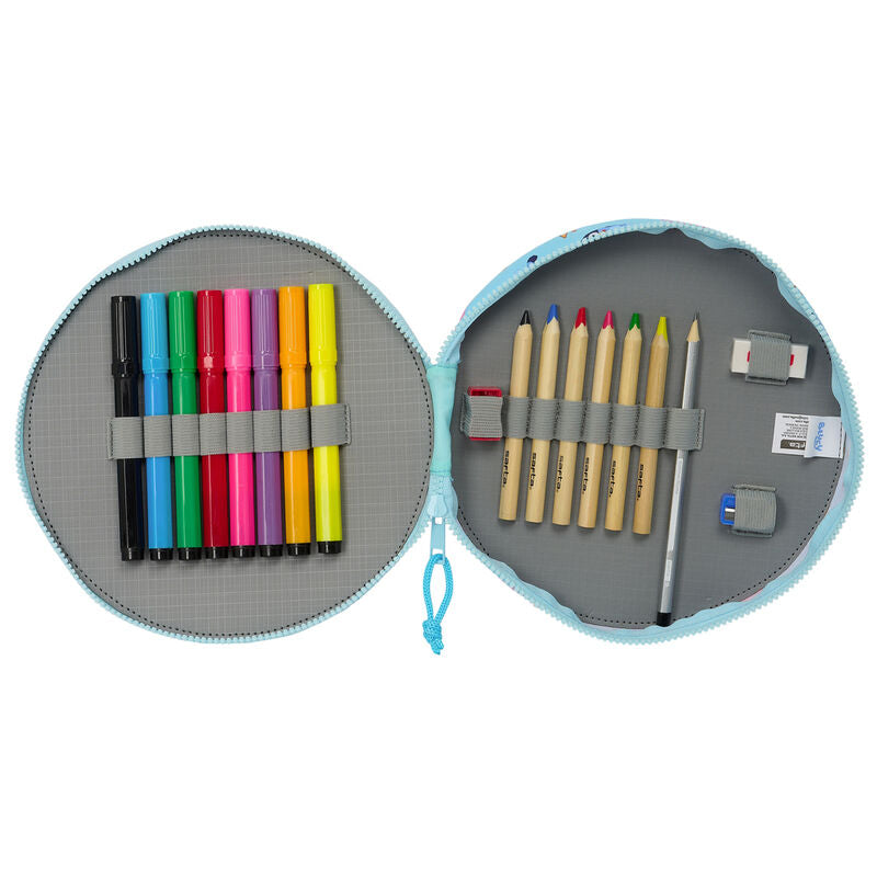 Trousse à crayons bleue 18 pièces