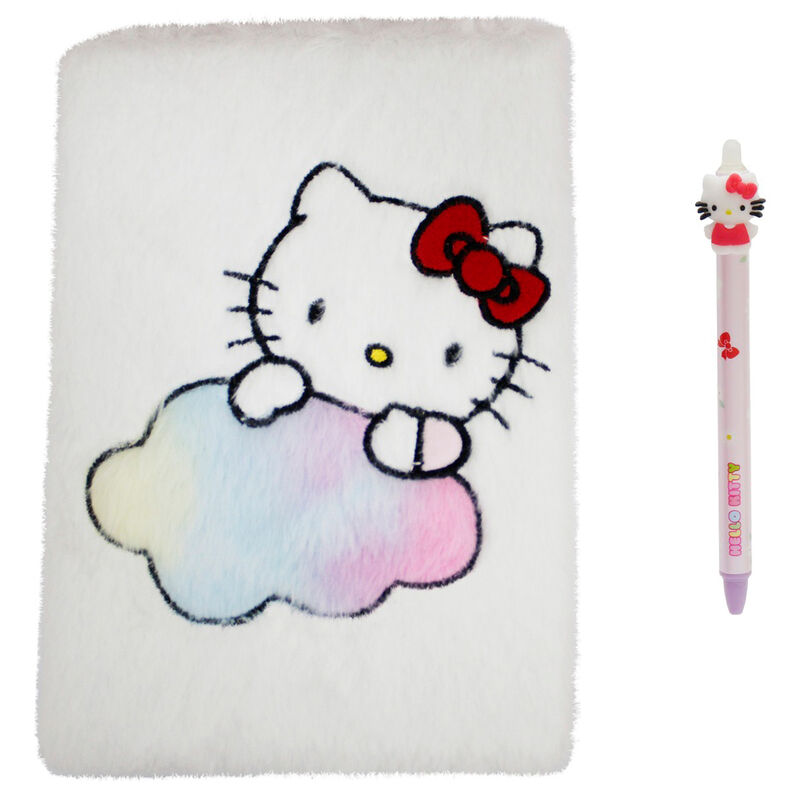 Set quaderno e penna Hello Kitty su fondo bianco, articoli kawaii per fan su Nerdscape