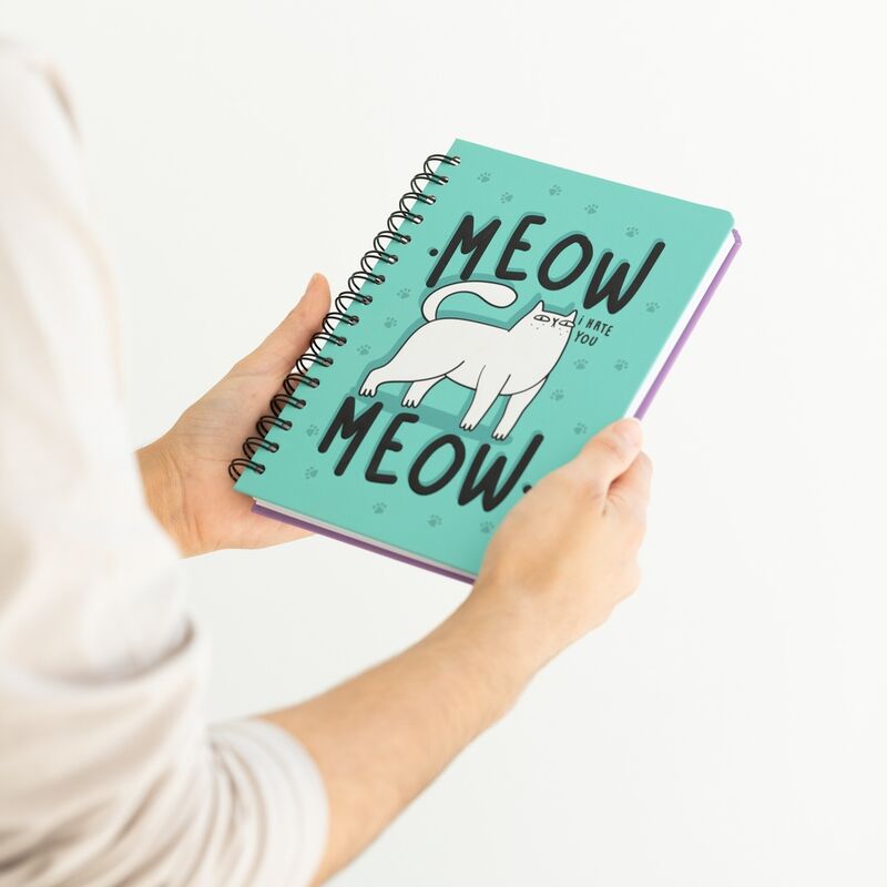 Meow Meow Meow Meow Notebook – Hardback Wire-O Journal with Elastic Closure and Pocket – Nerdscape