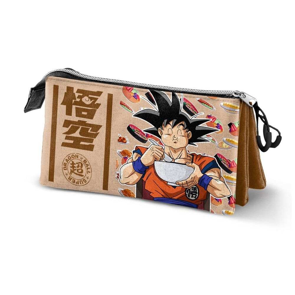 Dragon Ball Z Goku triple compartment pencil case with zip closure and inner lining, size 11x23x8cm
