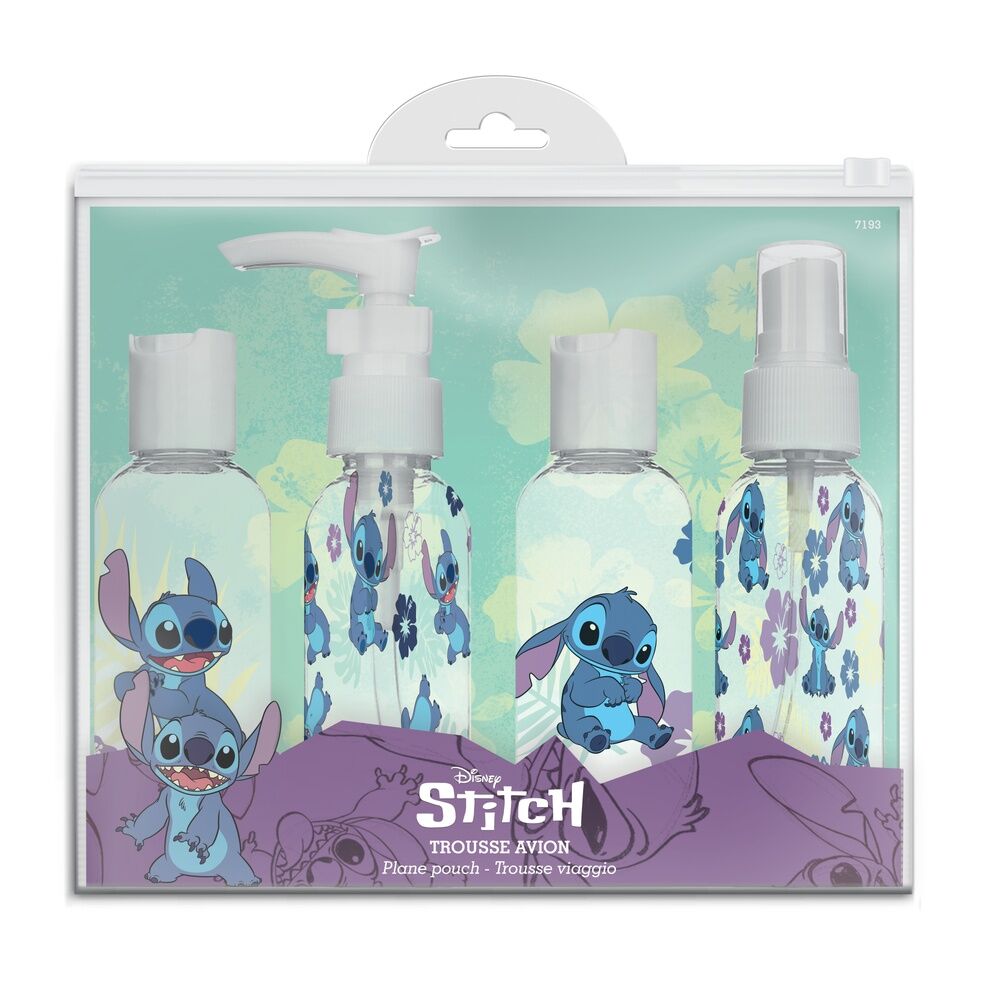 Disney Stitch Travel bag 4 refillable bottles
