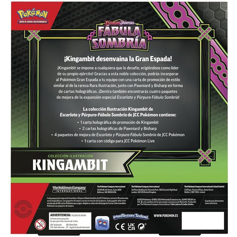 Boîte de jeu de cartes à collectionner Pokémon Fabula Sombria Kingambit (version espagnole)
