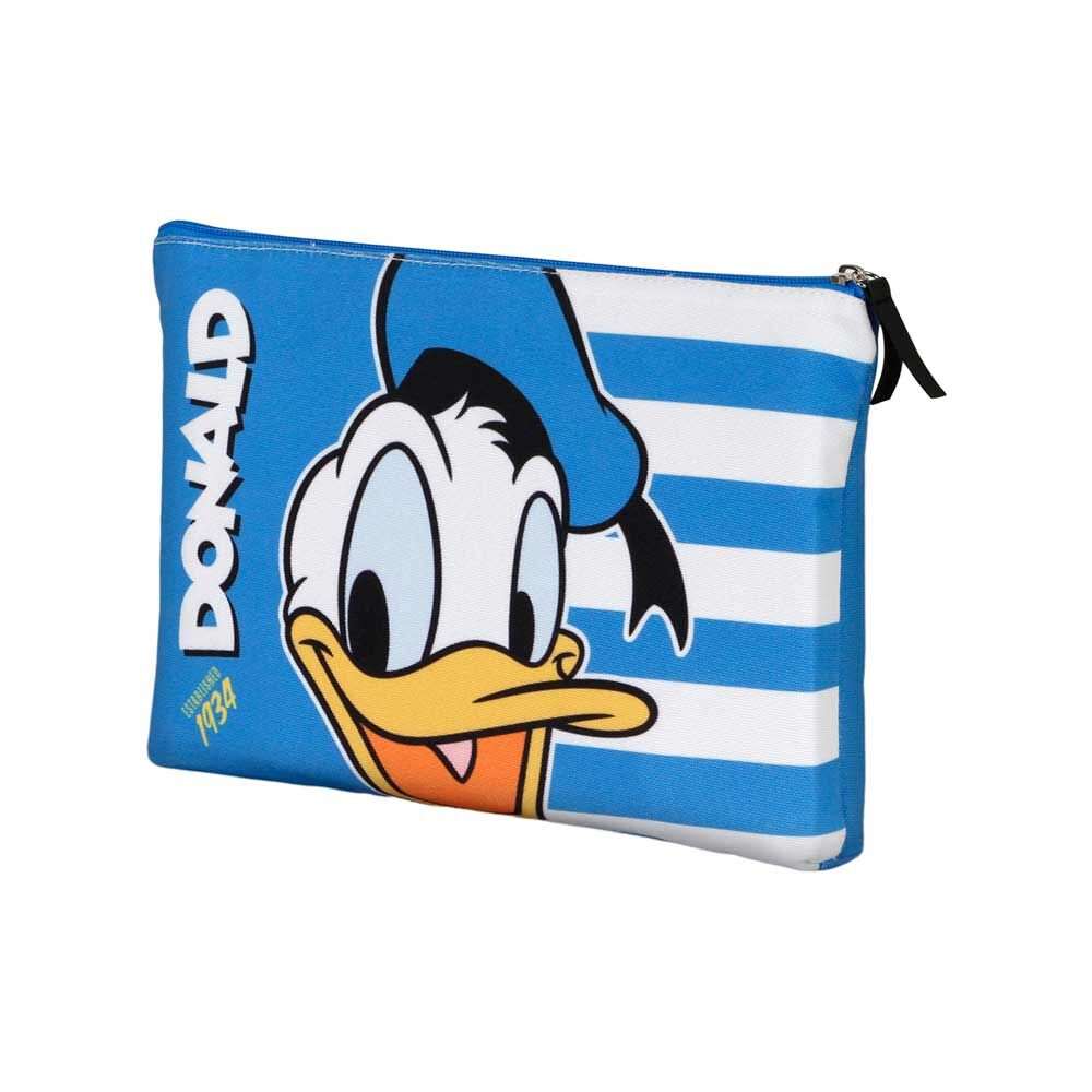 Astuccio Nerdscape blu con faccia di Paperino e scritta Donald, stile cartoon su sfondo a righe.