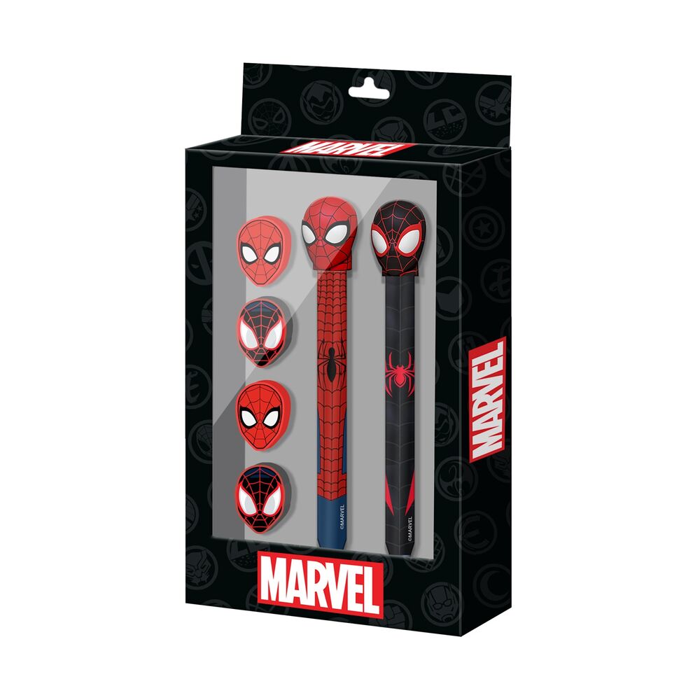Pack stylo + crayon + 4 gommes Marvel Spiderman