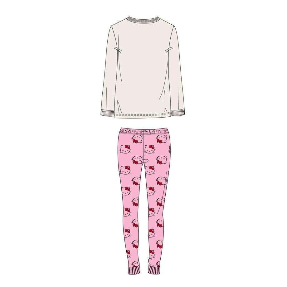 Pigiama da donna Nerdscape, maglia bianca e pantaloni rosa con faccine cartoon.