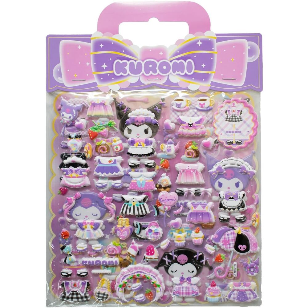 Set di adesivi Kuromi viola e rosa con personaggi kawaii e dolcetti, Nerdscape shop