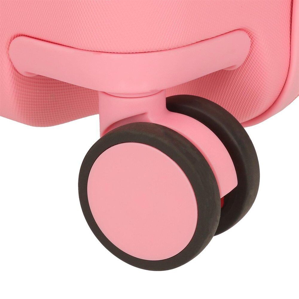 Ruota di trolley rosa Nerdscape, dettaglio vicino, stile moderno