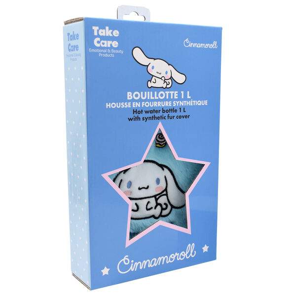 Borsa acqua calda Cinnamoroll da 1L con fodera in pelliccia sintetica, confezione blu Nerdscape.