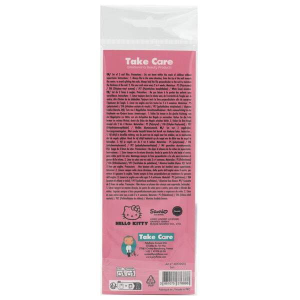 Retro confezione rosa Take Care Hello Kitty, dettagli ingredienti, licenza Sanrio, Nerdscape.