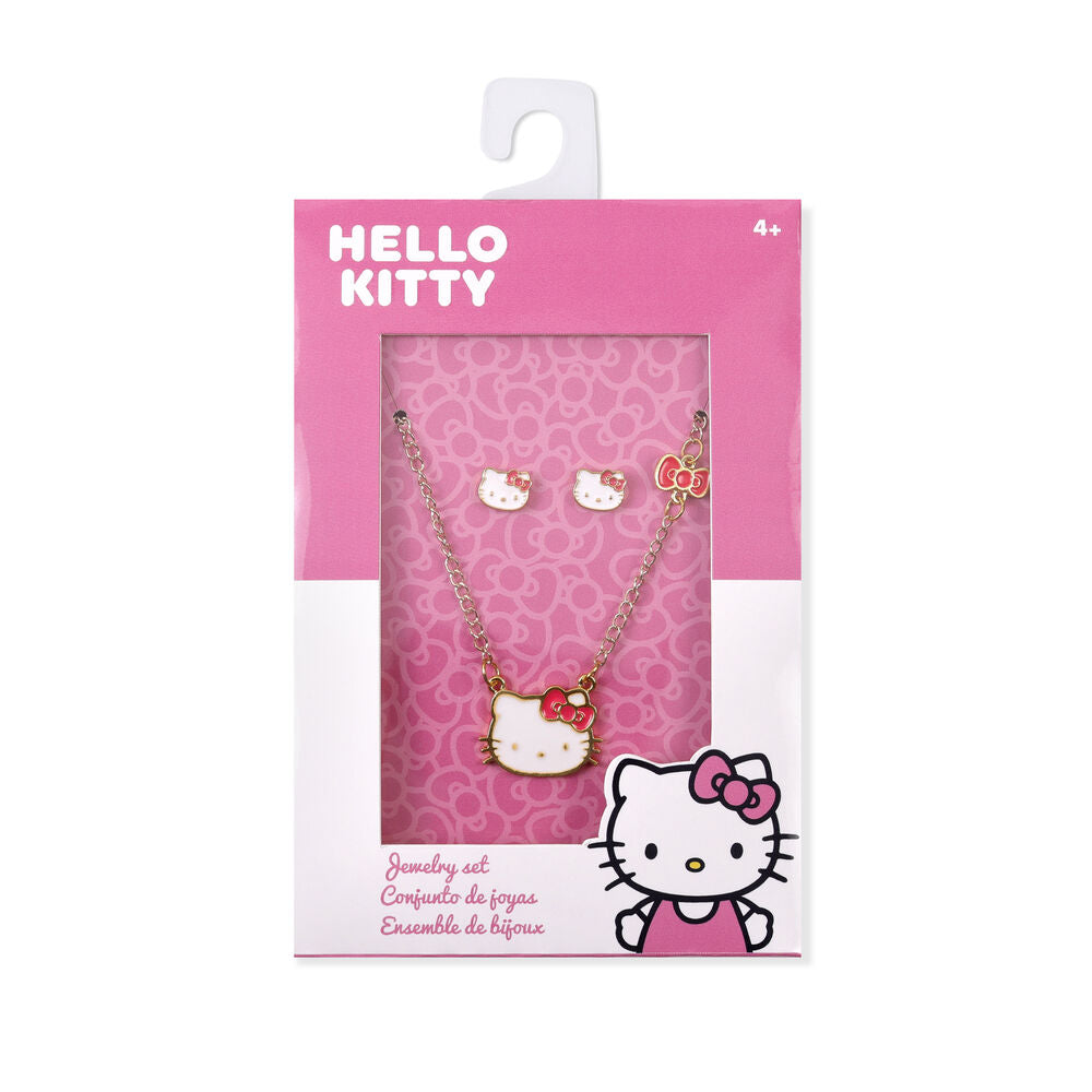 Set gioielli Hello Kitty con collana e orecchini in confezione rosa, idea regalo Nerdscape.