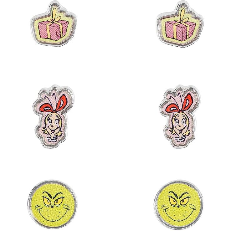 Coffret de Noël du Grinch, 3 paires de boucles d'oreilles