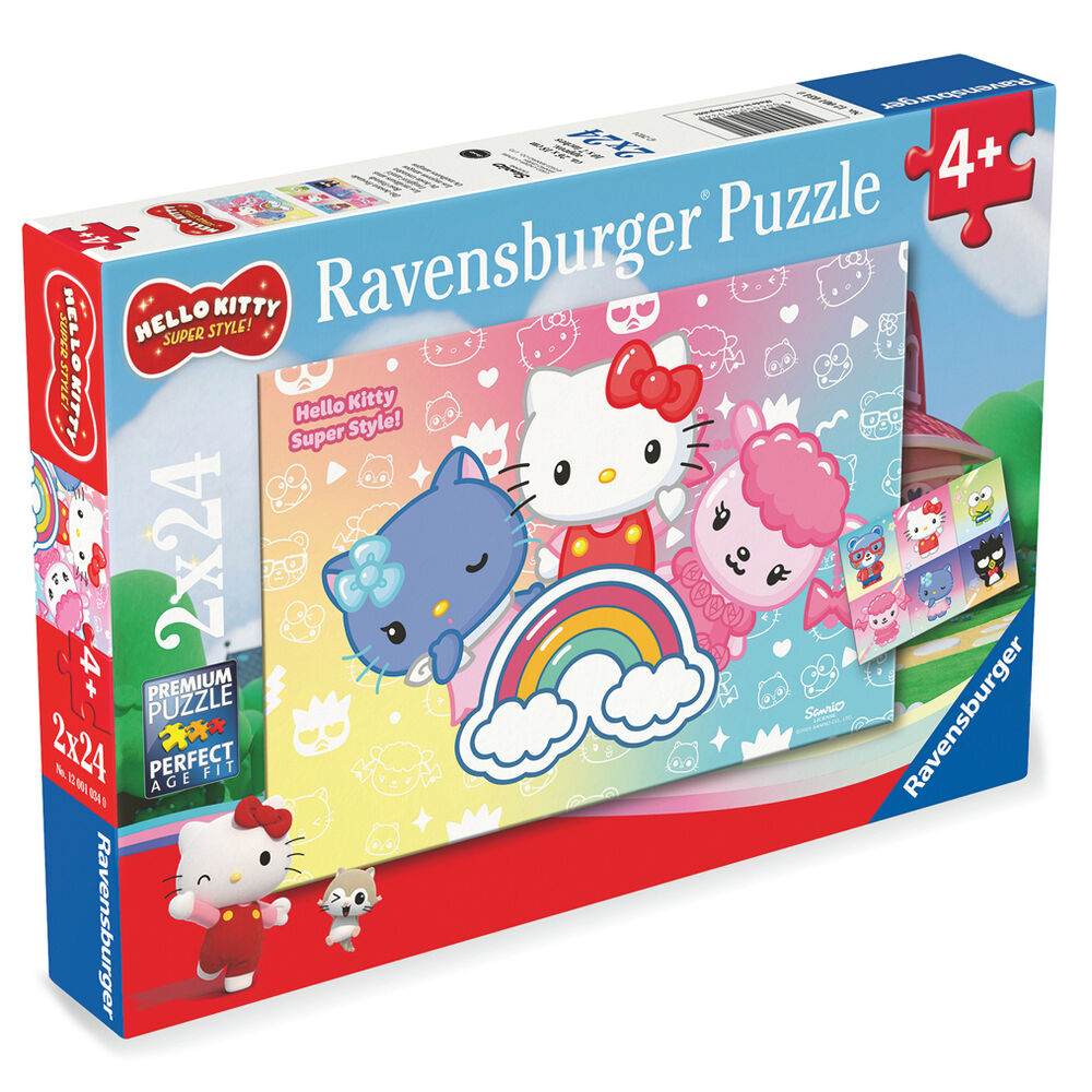 Puzzle Ravensburger Hello Kitty Super Style 2x24 pezzi, confezione colorata per bambini