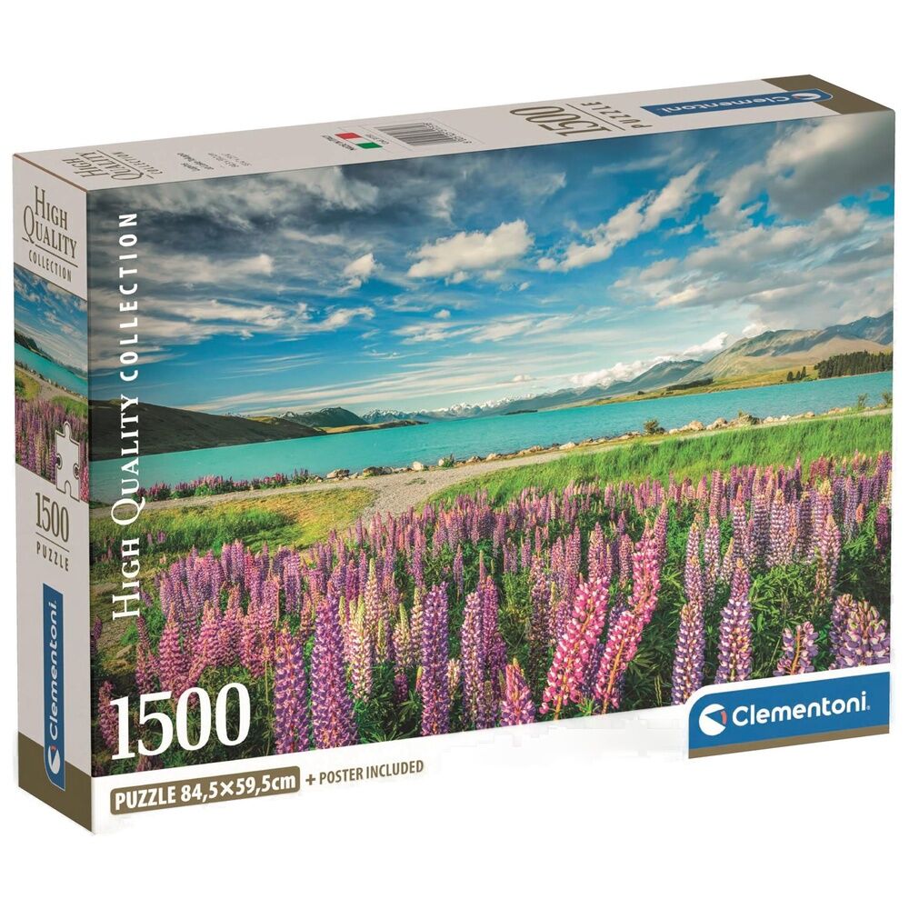 Puzzle de 1500 pièces représentant des lupins du lac Tekapo, de haute qualité.