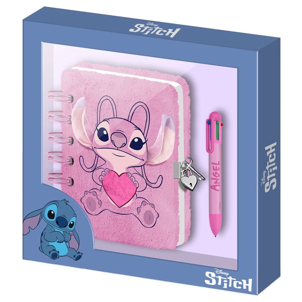Journal intime en peluche Disney Stitch Cœur d'ange Disney + stylo