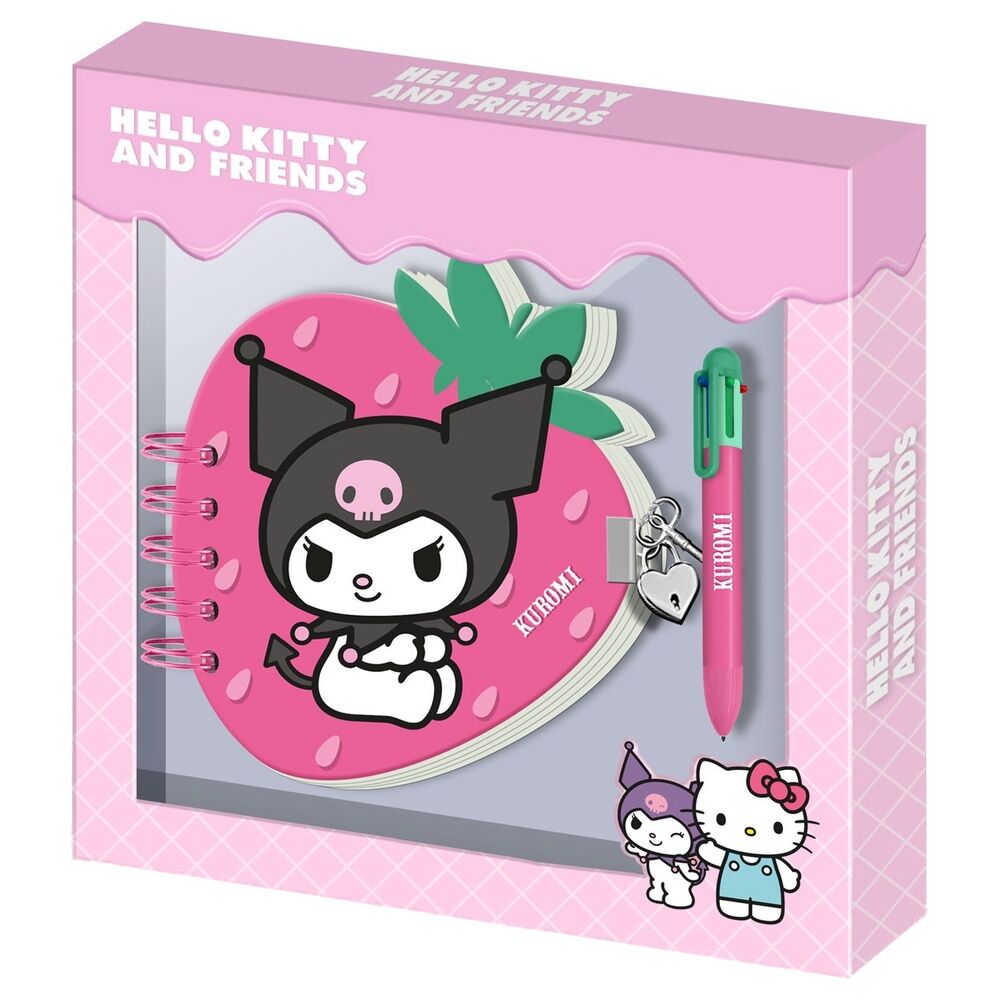 Journal intime Hello Kitty et ses amis Kuromi Fraise + stylo