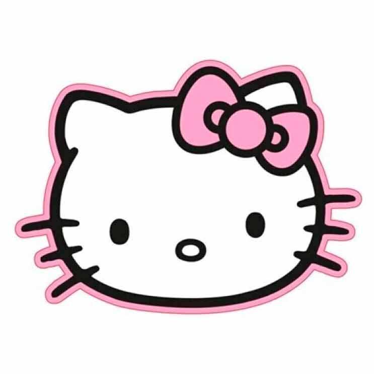 Illustrazione della testa di Hello Kitty con fiocco rosa su sfondo bianco, merchandising Nerdscape