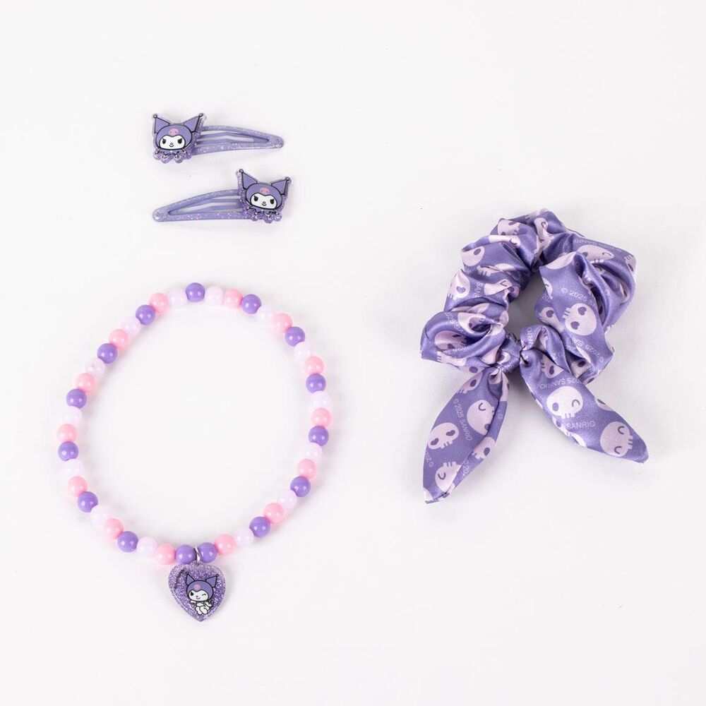 Set accessori kawaii Nerdscape: mollette, scrunchie viola e bracciale per bambina