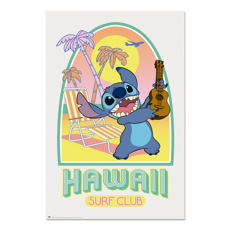 Affiche Disney Stitch Hawaii Club Surf