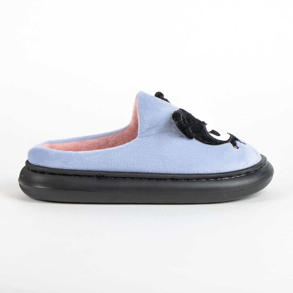 Pantofola peluche Nerdscape azzurra con faccina, imbottitura rosa e suola nera