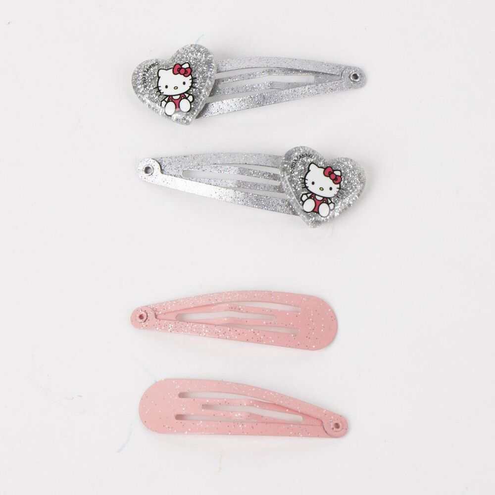 Fermagli capelli NerdScape, due argentati con cuore e due rosa glitterati, stile kawaii.