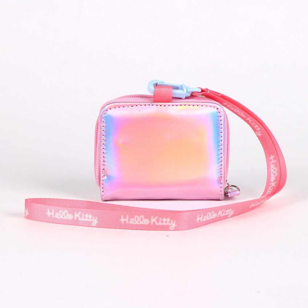 Portamonete olografico rosa Hello Kitty con laccetto rosa, accessorio Nerdscape kawaii