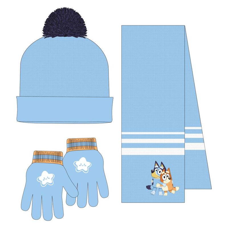 Ensemble d'hiver bleu, bonnet et gants