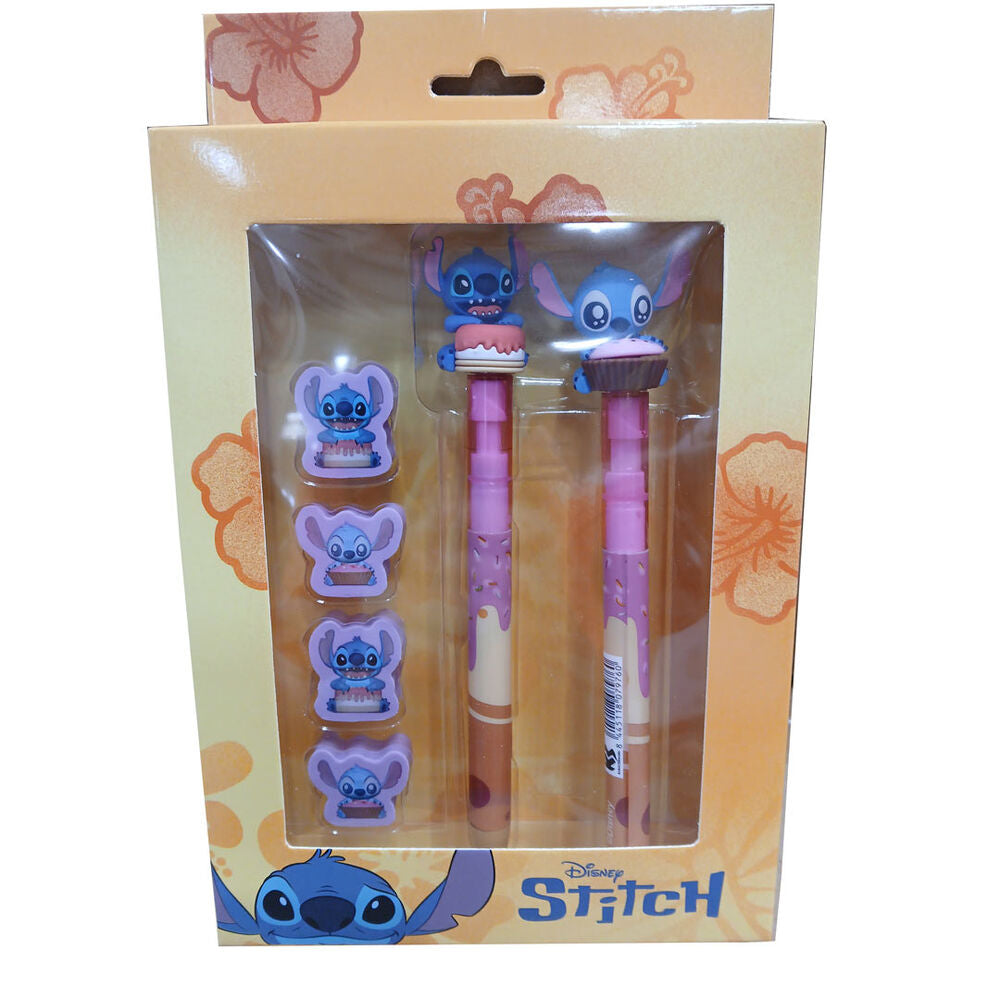 Disney Stitch Pen + Pencil + 4 erasers pack