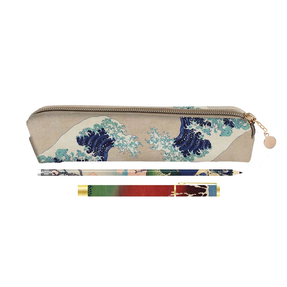The Great Wave of Kanagawa Hokusai Set pencil case + pen + pencil