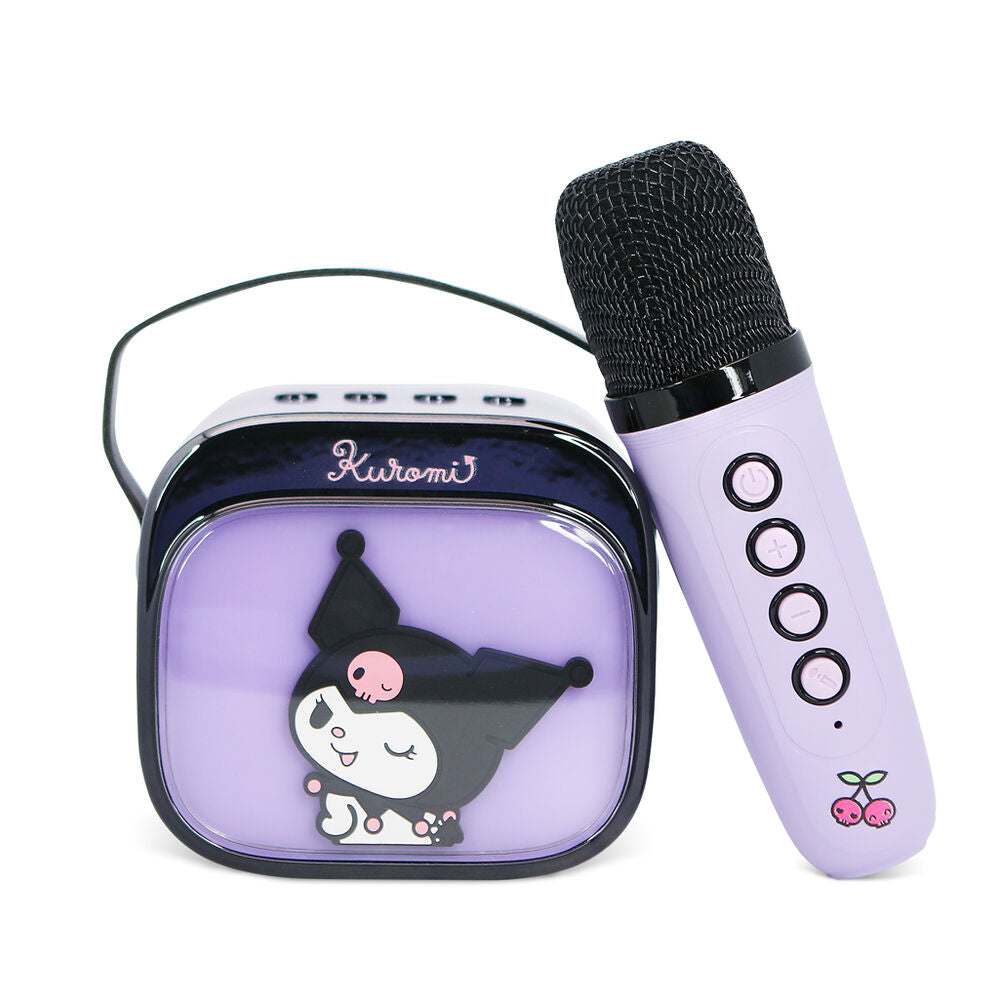 Radio portatile viola Kuromi e microfono rosa con comandi, gadget Nerdscape