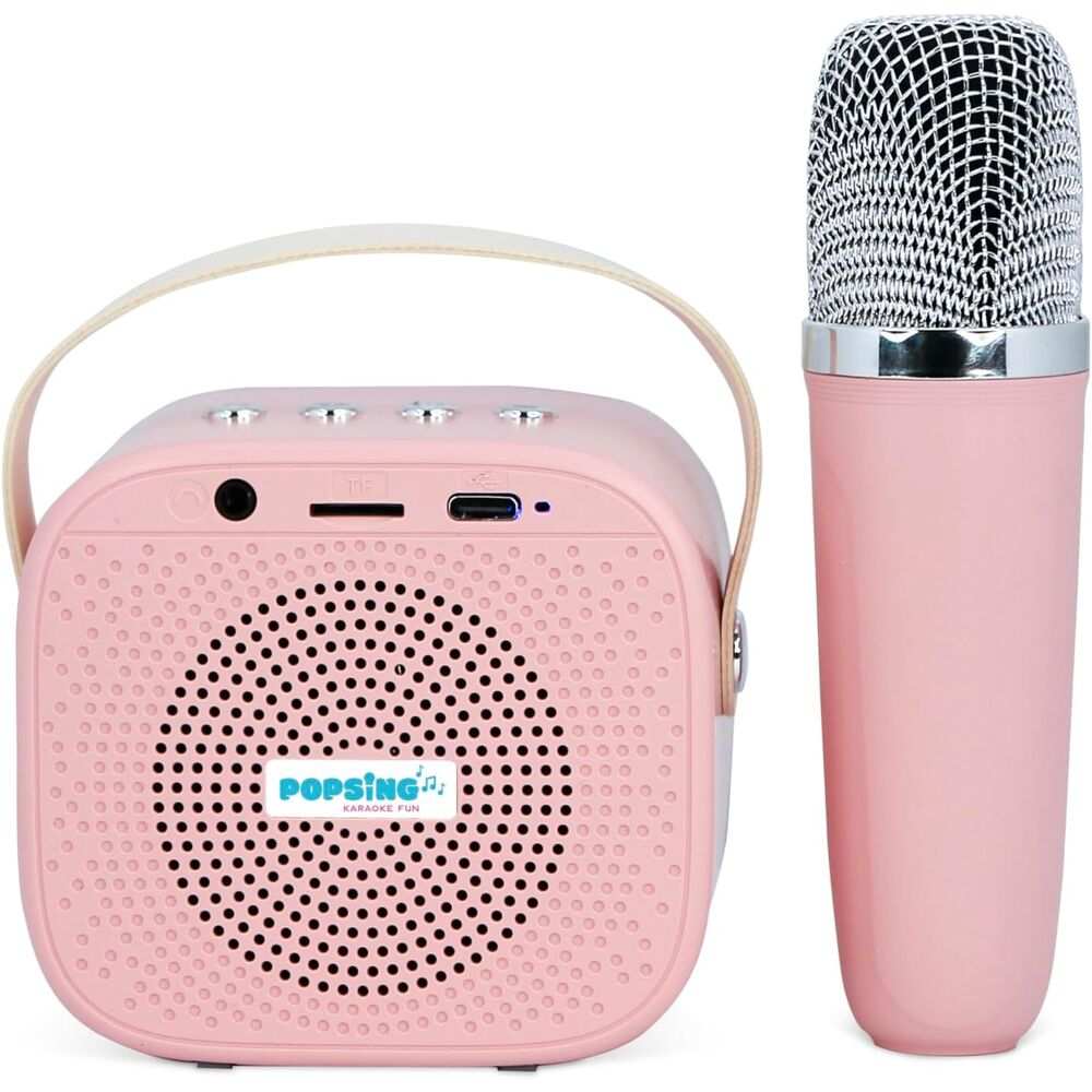 Set karaoke rosa con microfono e speaker Popsing su Nerdscape