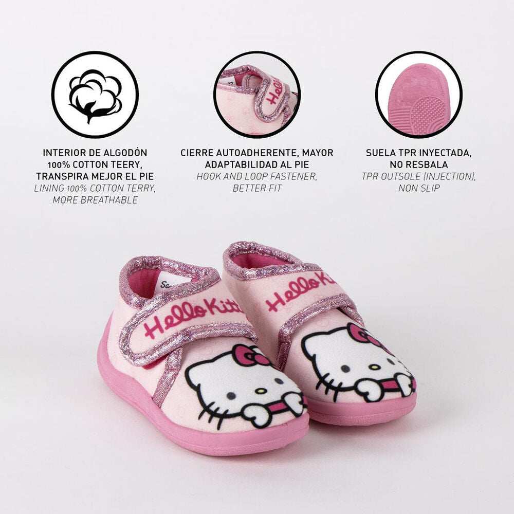Pantofole rosa Hello Kitty per bambini con scritta, chiusura a strappo e suola antiscivolo Nerdscape