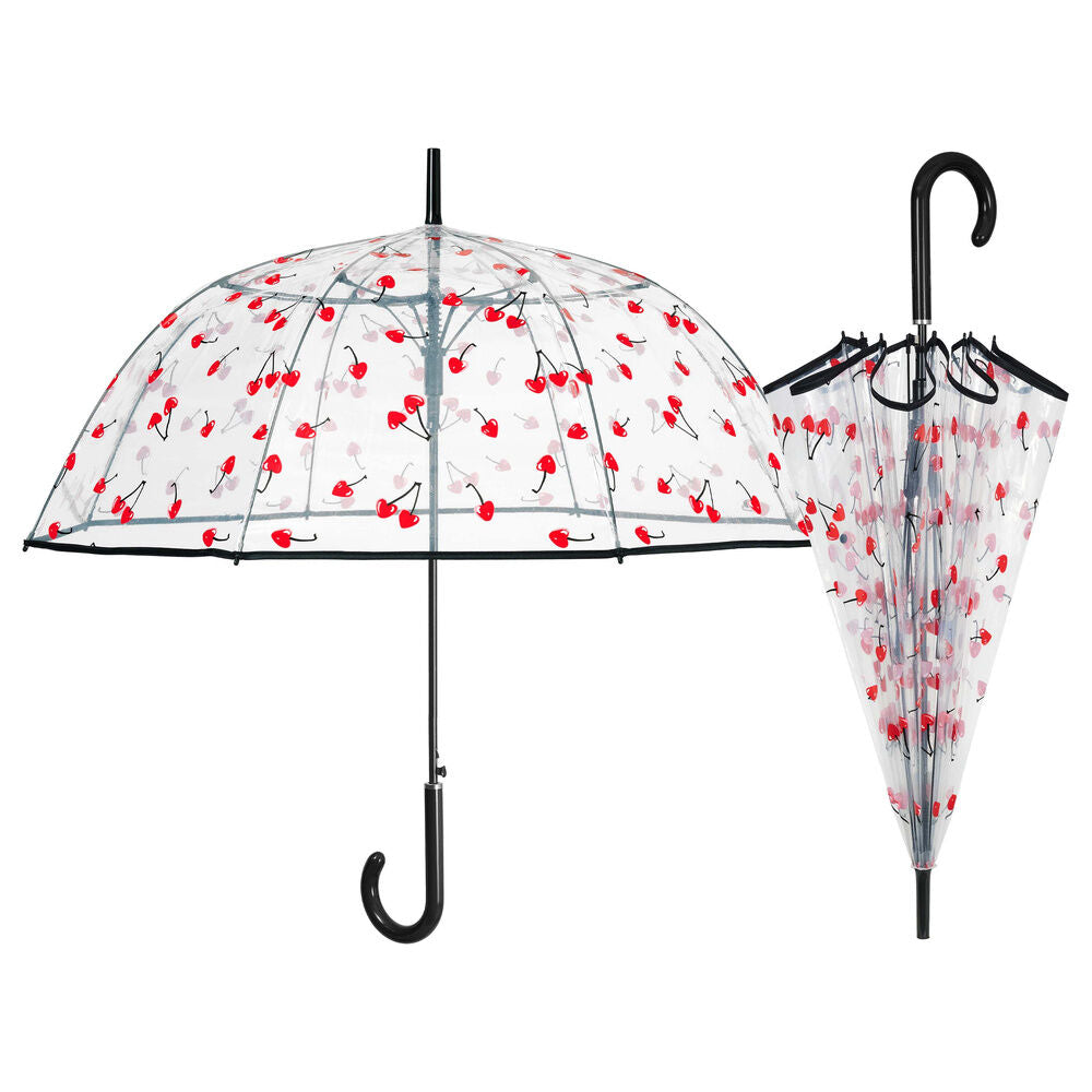 Automatic transparent cherries umbrella assorted 61cm
