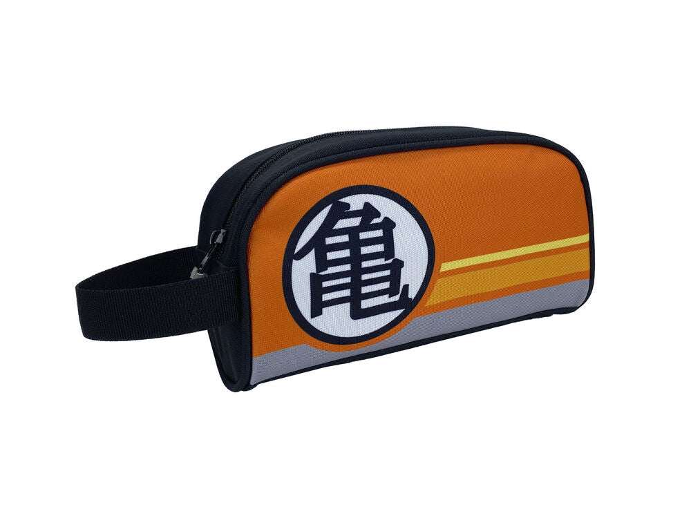 Astuccio arancione Dragon Ball con logo kanji, merchandising anime su Nerdscape