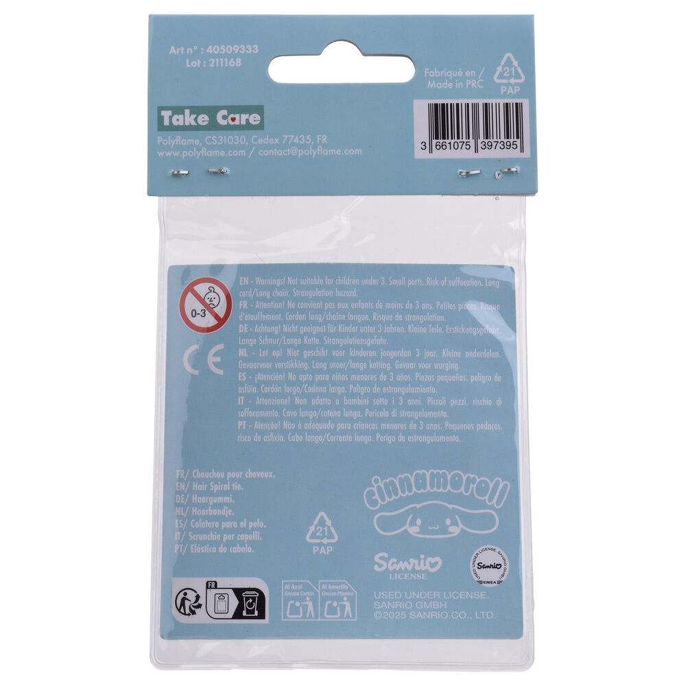 Retro confezione elastico per capelli Cinnamoroll Sanrio azzurro, avvertenze visibili, Nerdscape