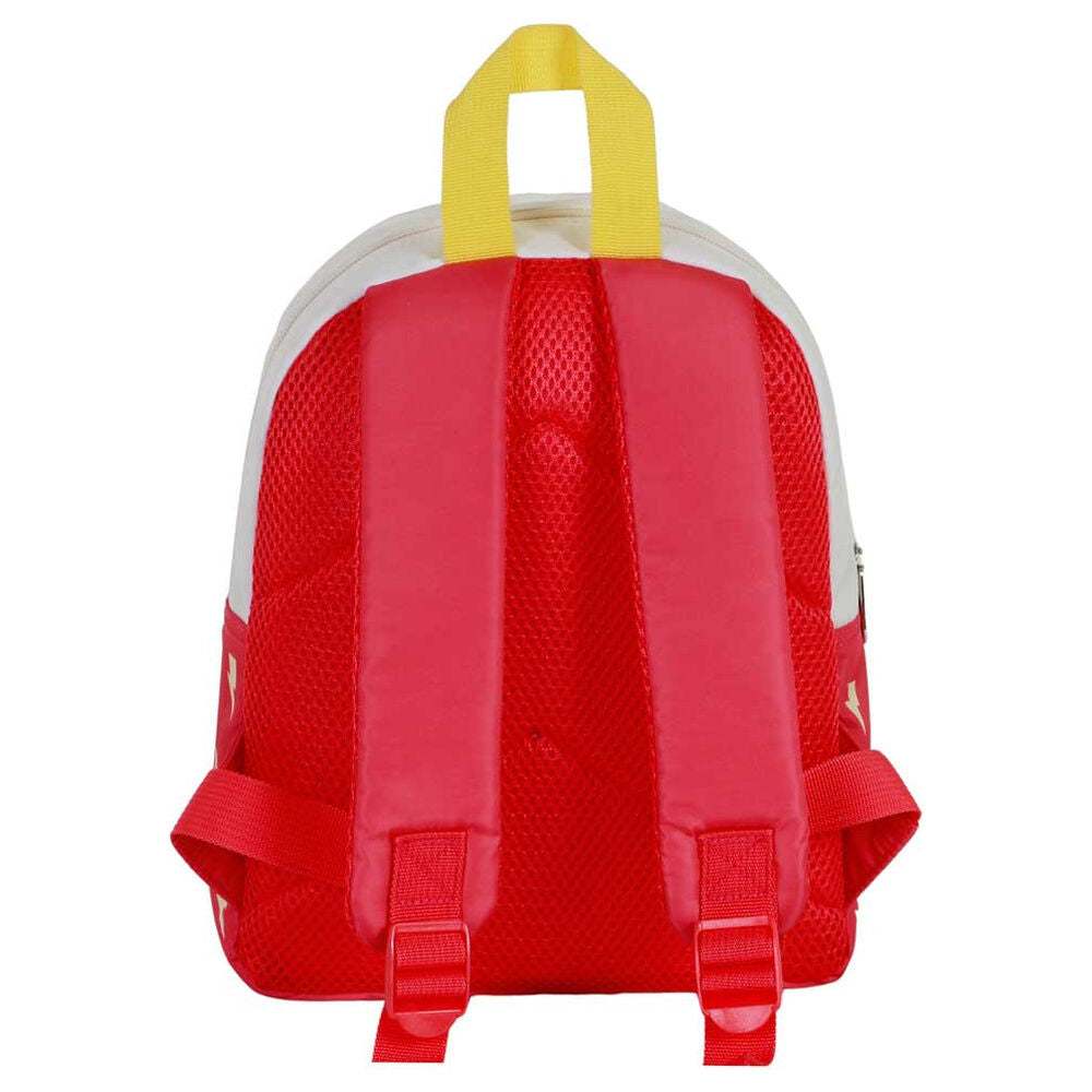 Zaino rosso e giallo per bambini, vista posteriore, accessorio Nerdscape