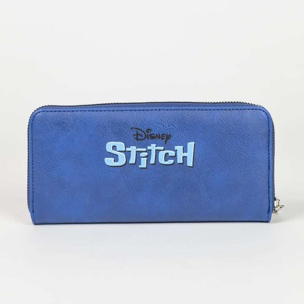 Portafoglio Nerdscape Disney Stitch blu, chiusura zip, design minimalista su sfondo chiaro