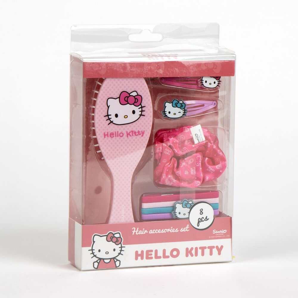 Set accessori capelli Hello Kitty con spazzola, mollette e elastici, confezione rosa Nerdscape
