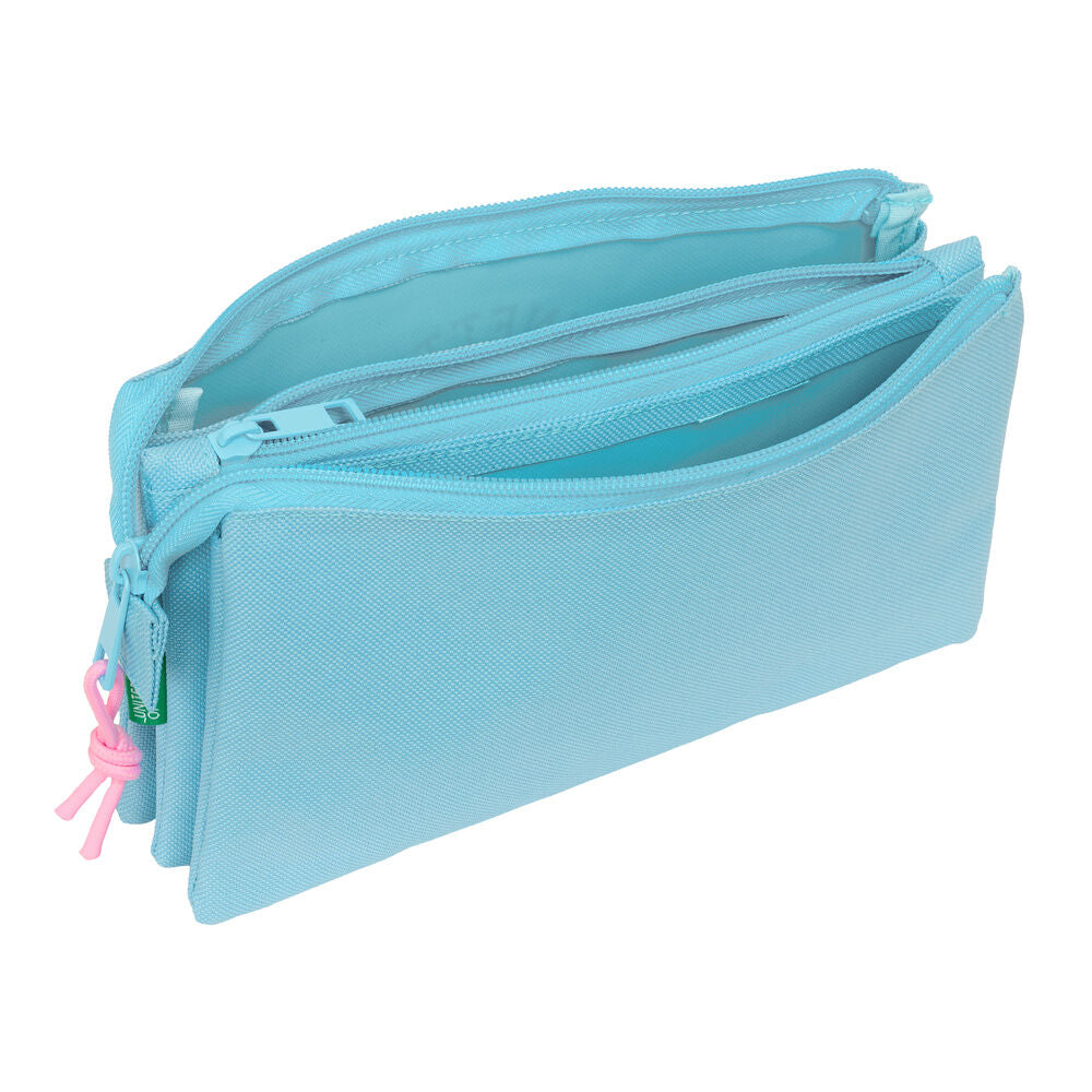 Benetton Sky Blue triple pencil case