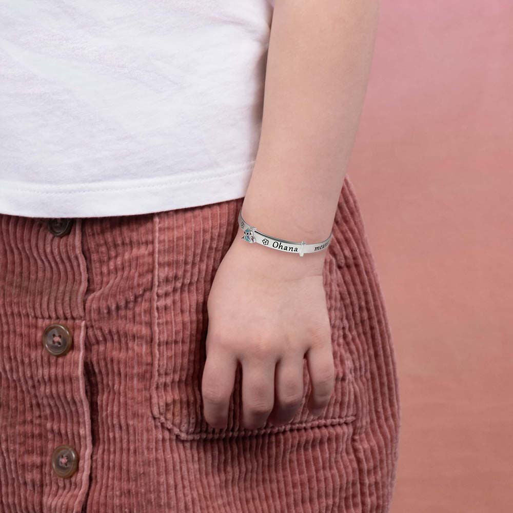 Disney Stitch Ohana Means Family sterling silver bangle