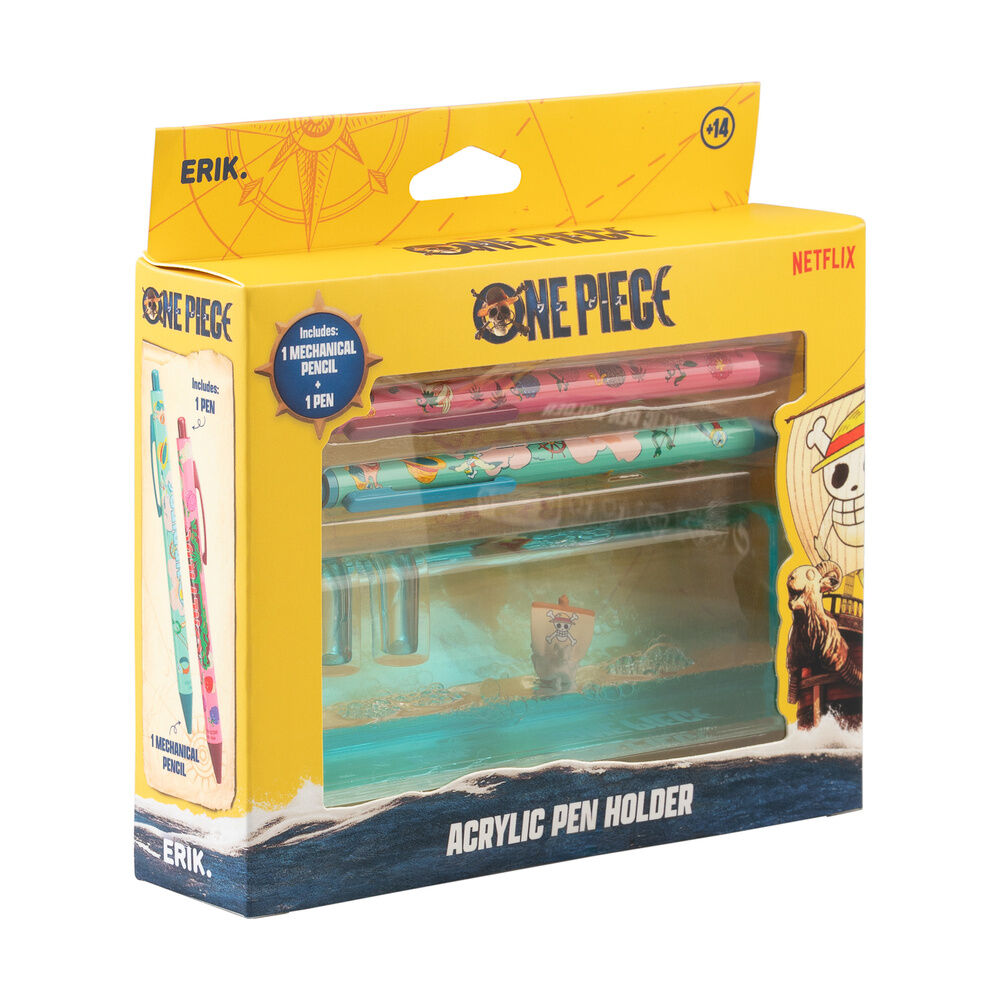 One Piece Going Merry set of pencil, pen and acrylic stand