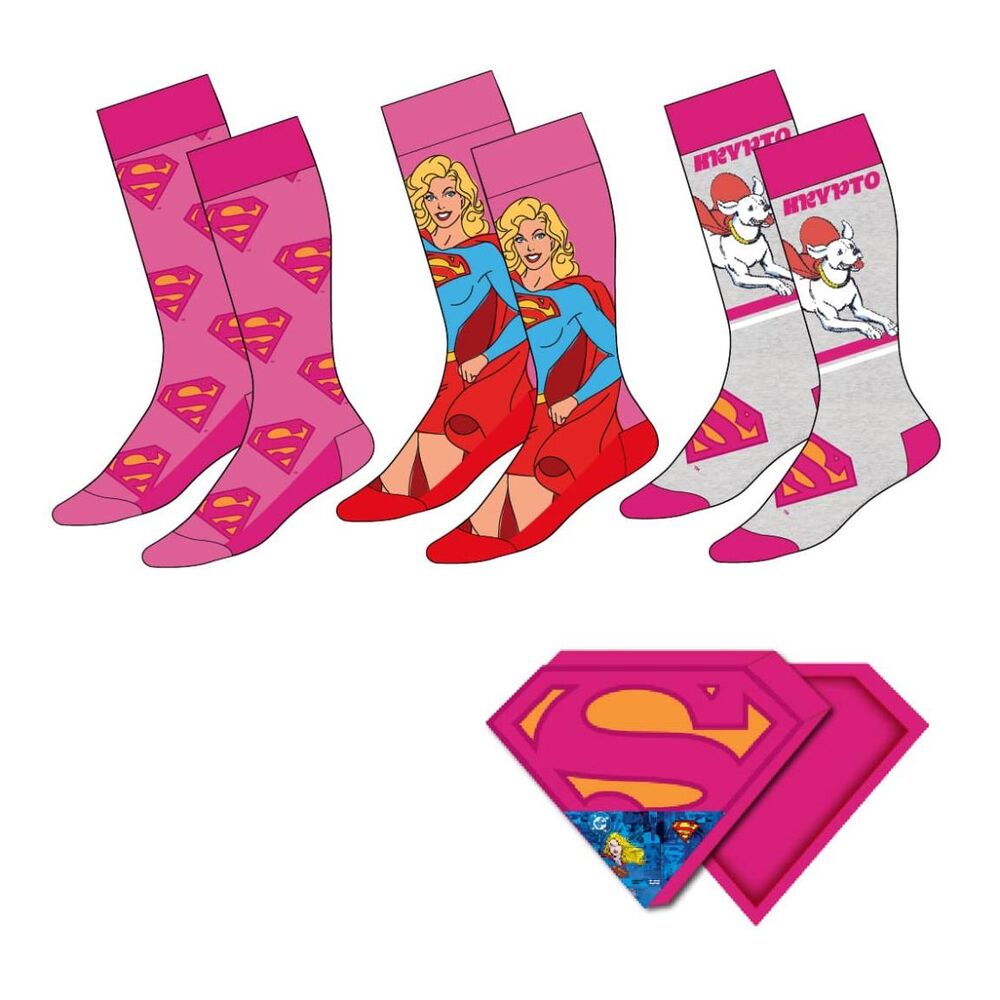 DC Comics Superman Supergirl assorted adult 3 socks set